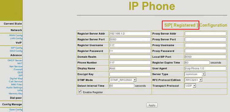 ip phone atcom تلفن شبکه اتکام register